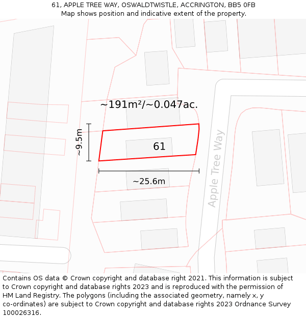61, APPLE TREE WAY, OSWALDTWISTLE, ACCRINGTON, BB5 0FB: Plot and title map