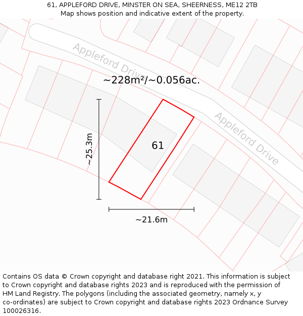 61, APPLEFORD DRIVE, MINSTER ON SEA, SHEERNESS, ME12 2TB: Plot and title map