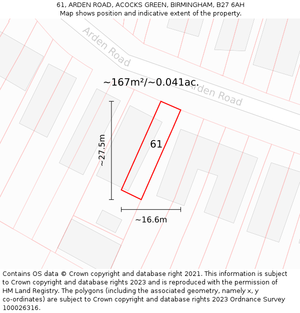 61, ARDEN ROAD, ACOCKS GREEN, BIRMINGHAM, B27 6AH: Plot and title map