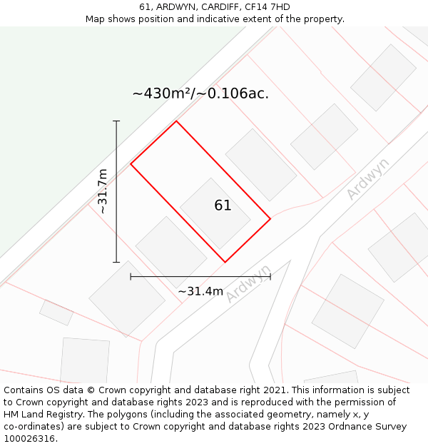 61, ARDWYN, CARDIFF, CF14 7HD: Plot and title map