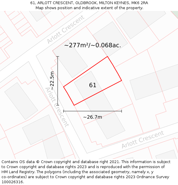 61, ARLOTT CRESCENT, OLDBROOK, MILTON KEYNES, MK6 2RA: Plot and title map