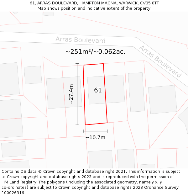 61, ARRAS BOULEVARD, HAMPTON MAGNA, WARWICK, CV35 8TT: Plot and title map