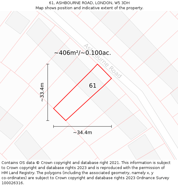 61, ASHBOURNE ROAD, LONDON, W5 3DH: Plot and title map