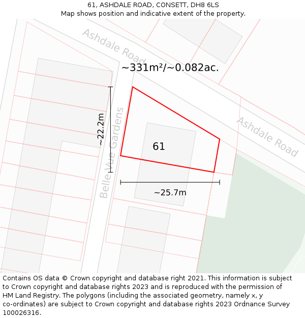 61, ASHDALE ROAD, CONSETT, DH8 6LS: Plot and title map
