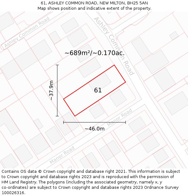 61, ASHLEY COMMON ROAD, NEW MILTON, BH25 5AN: Plot and title map