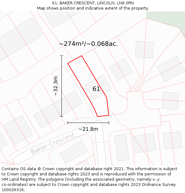 61, BAKER CRESCENT, LINCOLN, LN6 0RN: Plot and title map