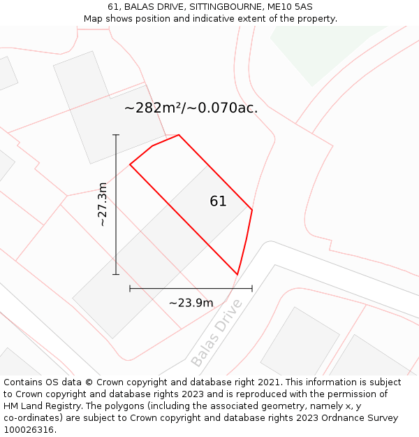 61, BALAS DRIVE, SITTINGBOURNE, ME10 5AS: Plot and title map