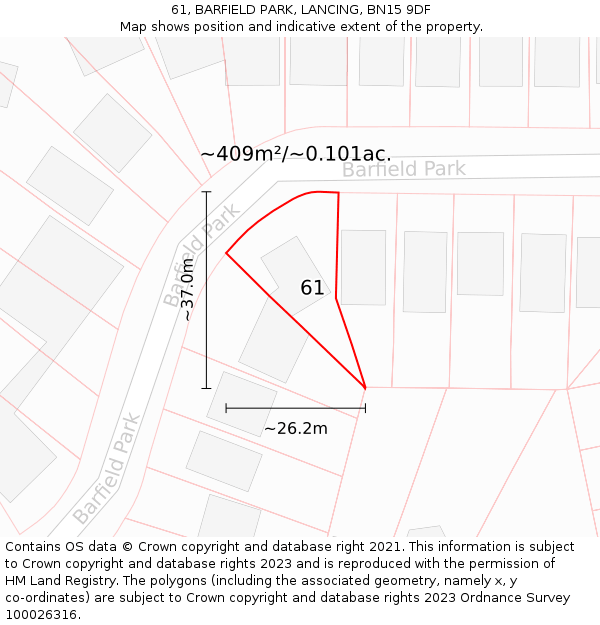 61, BARFIELD PARK, LANCING, BN15 9DF: Plot and title map