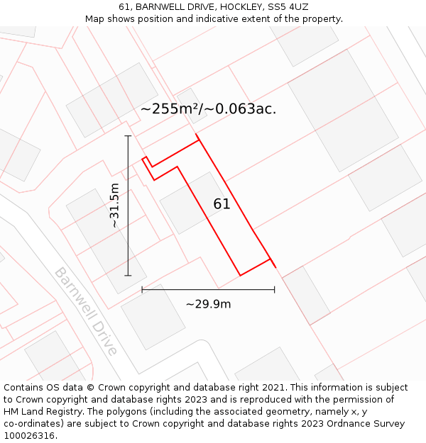 61, BARNWELL DRIVE, HOCKLEY, SS5 4UZ: Plot and title map