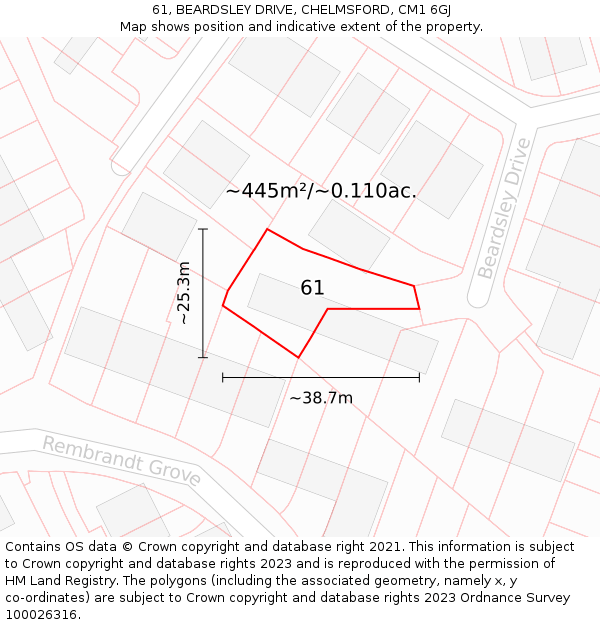 61, BEARDSLEY DRIVE, CHELMSFORD, CM1 6GJ: Plot and title map