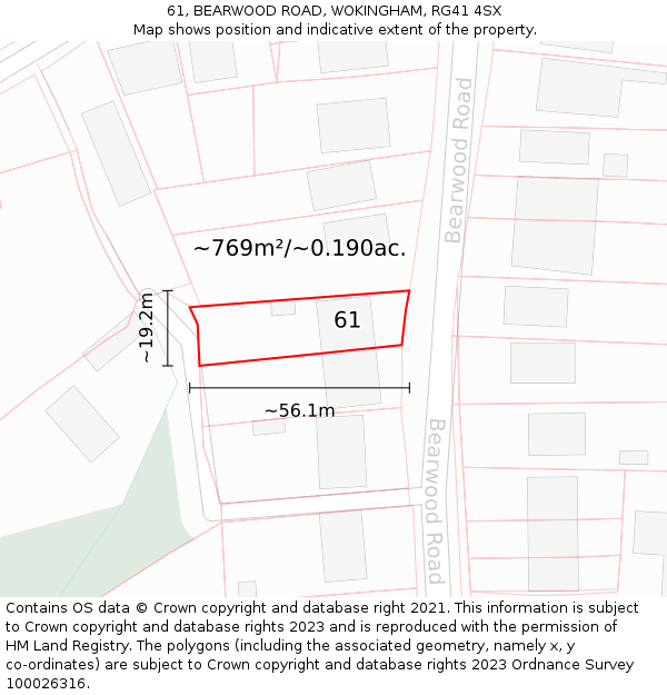 61, BEARWOOD ROAD, WOKINGHAM, RG41 4SX: Plot and title map