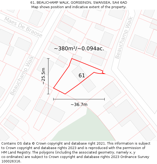 61, BEAUCHAMP WALK, GORSEINON, SWANSEA, SA4 6AD: Plot and title map