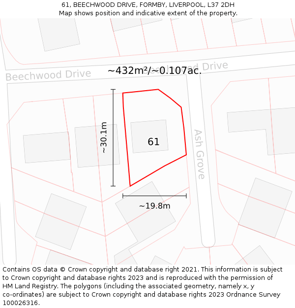 61, BEECHWOOD DRIVE, FORMBY, LIVERPOOL, L37 2DH: Plot and title map