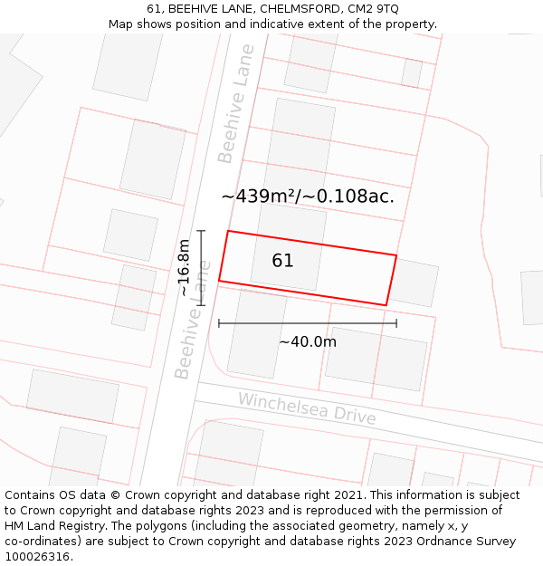 61, BEEHIVE LANE, CHELMSFORD, CM2 9TQ: Plot and title map