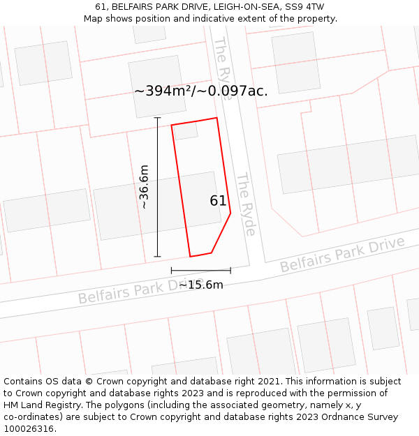 61, BELFAIRS PARK DRIVE, LEIGH-ON-SEA, SS9 4TW: Plot and title map