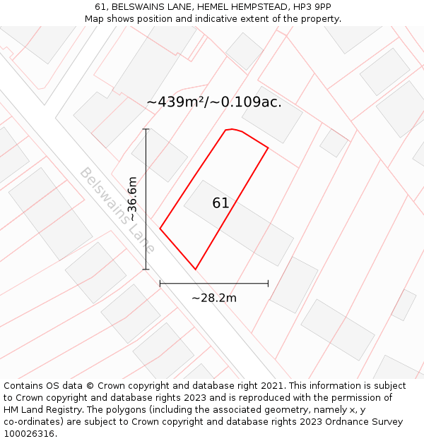 61, BELSWAINS LANE, HEMEL HEMPSTEAD, HP3 9PP: Plot and title map