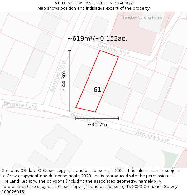 61, BENSLOW LANE, HITCHIN, SG4 9QZ: Plot and title map