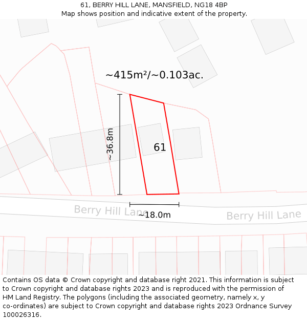 61, BERRY HILL LANE, MANSFIELD, NG18 4BP: Plot and title map