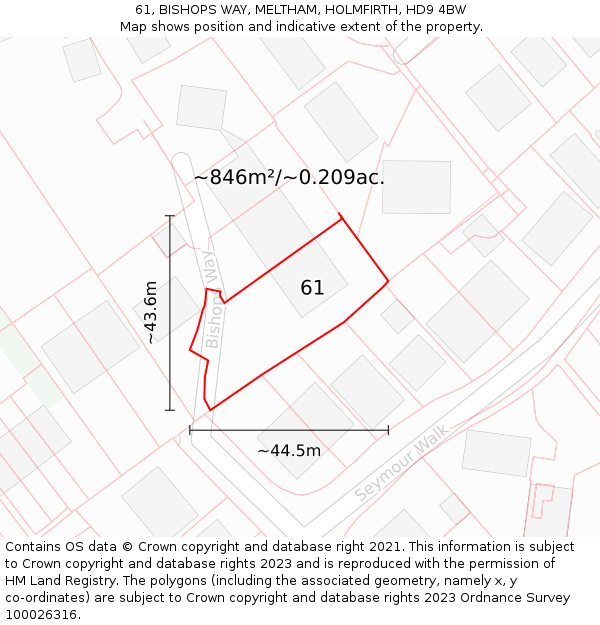 61, BISHOPS WAY, MELTHAM, HOLMFIRTH, HD9 4BW: Plot and title map