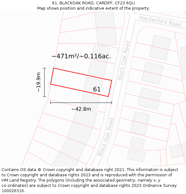 61, BLACKOAK ROAD, CARDIFF, CF23 6QU: Plot and title map