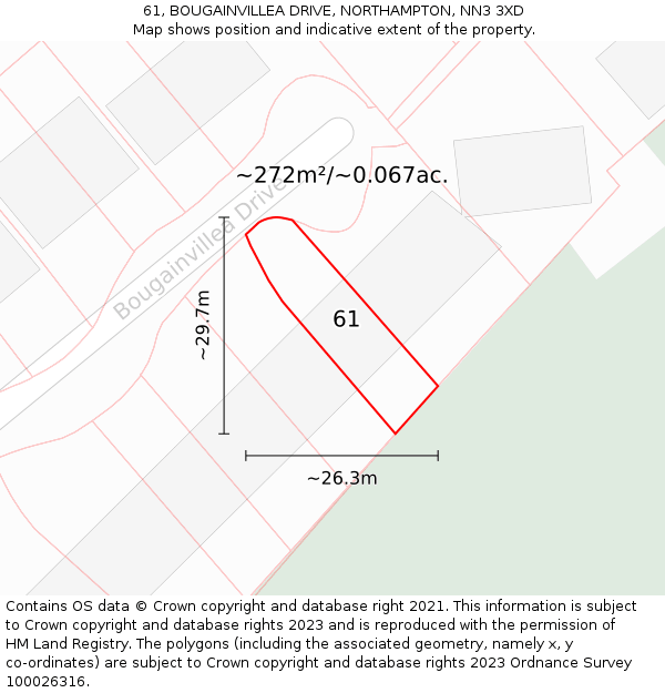 61, BOUGAINVILLEA DRIVE, NORTHAMPTON, NN3 3XD: Plot and title map