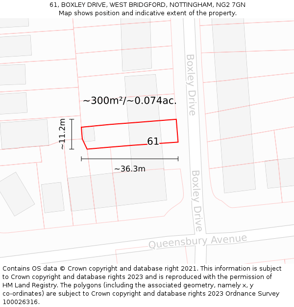 61, BOXLEY DRIVE, WEST BRIDGFORD, NOTTINGHAM, NG2 7GN: Plot and title map