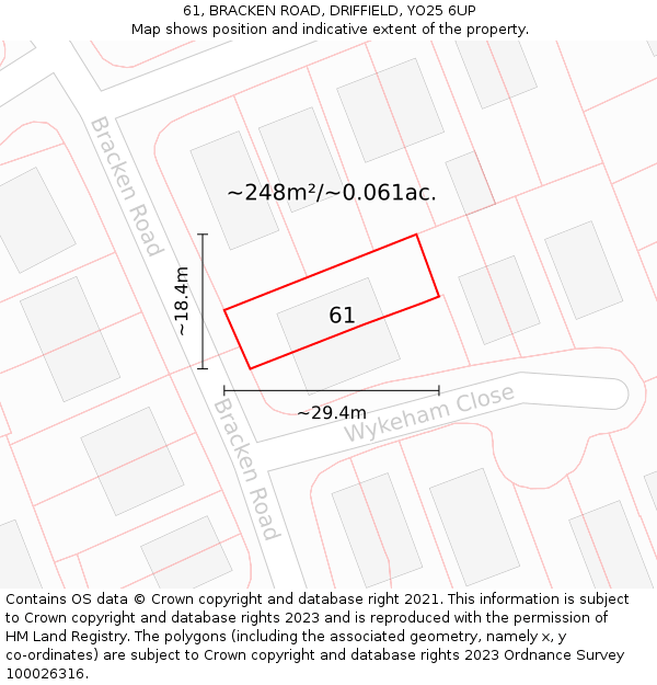 61, BRACKEN ROAD, DRIFFIELD, YO25 6UP: Plot and title map