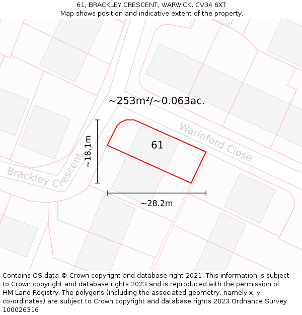 61, BRACKLEY CRESCENT, WARWICK, CV34 6XT: Plot and title map