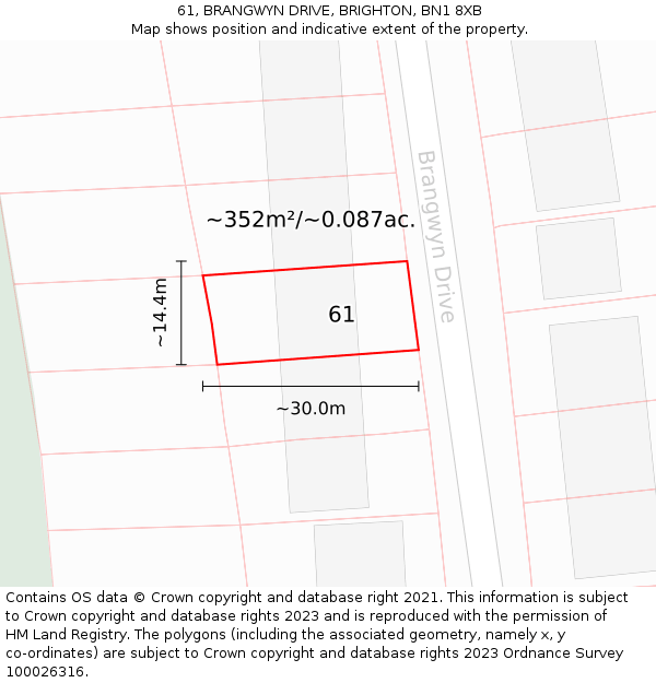 61, BRANGWYN DRIVE, BRIGHTON, BN1 8XB: Plot and title map