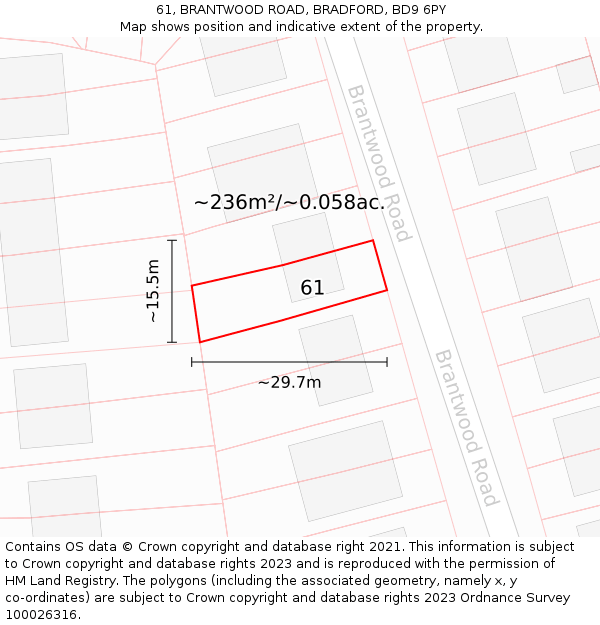 61, BRANTWOOD ROAD, BRADFORD, BD9 6PY: Plot and title map