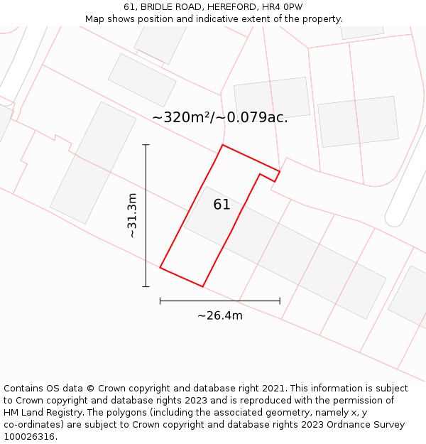 61, BRIDLE ROAD, HEREFORD, HR4 0PW: Plot and title map