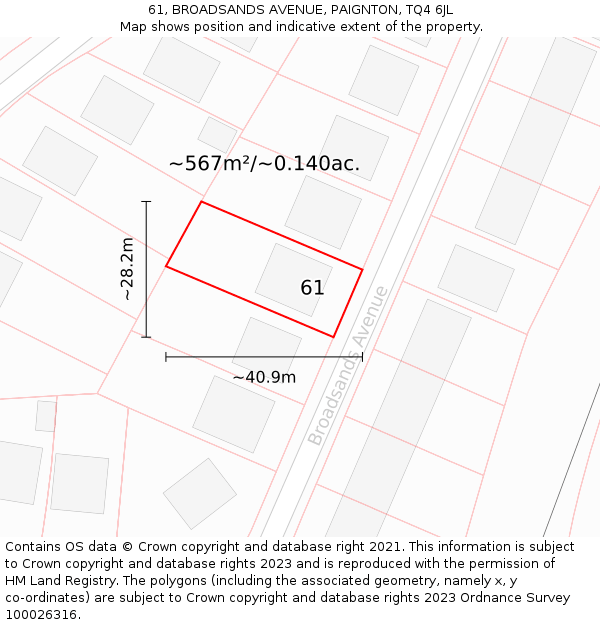 61, BROADSANDS AVENUE, PAIGNTON, TQ4 6JL: Plot and title map