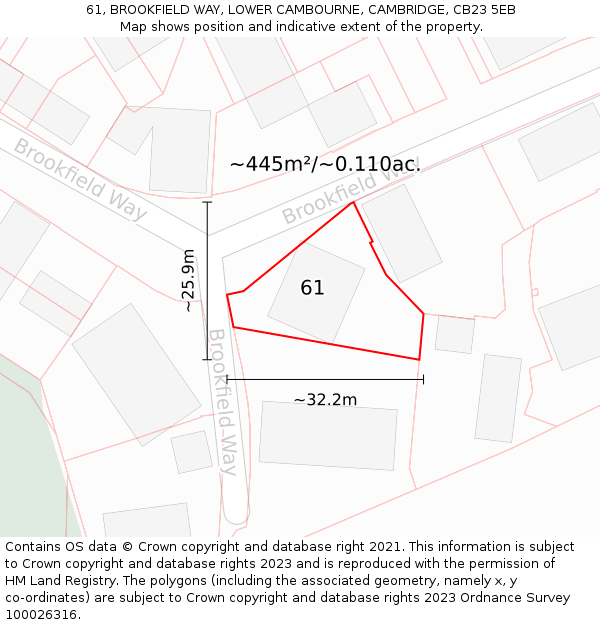 61, BROOKFIELD WAY, LOWER CAMBOURNE, CAMBRIDGE, CB23 5EB: Plot and title map