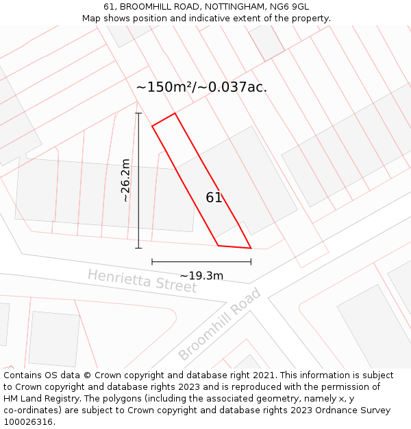 61, BROOMHILL ROAD, NOTTINGHAM, NG6 9GL: Plot and title map