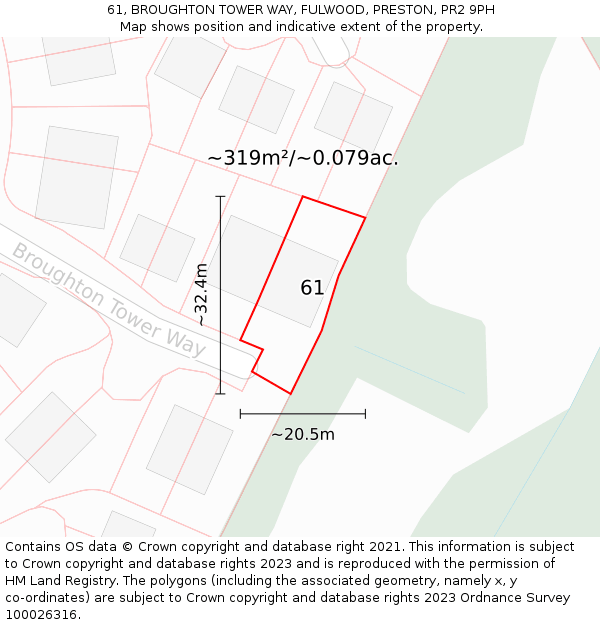 61, BROUGHTON TOWER WAY, FULWOOD, PRESTON, PR2 9PH: Plot and title map