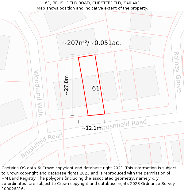 61, BRUSHFIELD ROAD, CHESTERFIELD, S40 4XF: Plot and title map