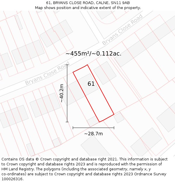 61, BRYANS CLOSE ROAD, CALNE, SN11 9AB: Plot and title map