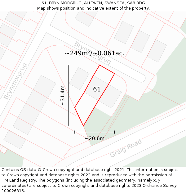 61, BRYN MORGRUG, ALLTWEN, SWANSEA, SA8 3DG: Plot and title map
