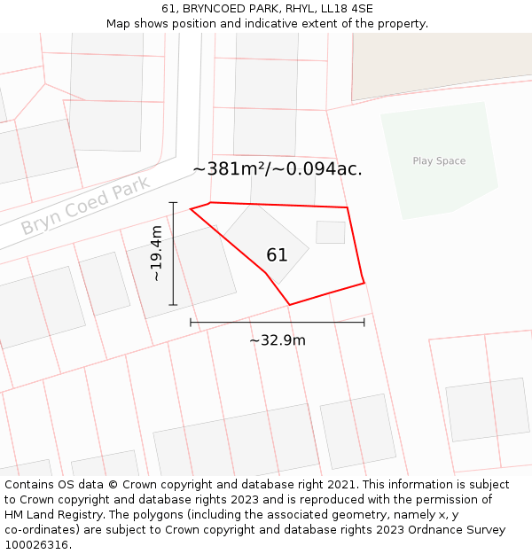 61, BRYNCOED PARK, RHYL, LL18 4SE: Plot and title map