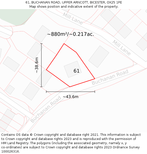 61, BUCHANAN ROAD, UPPER ARNCOTT, BICESTER, OX25 1PE: Plot and title map