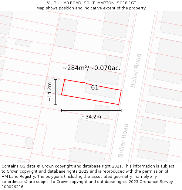 61, BULLAR ROAD, SOUTHAMPTON, SO18 1GT: Plot and title map