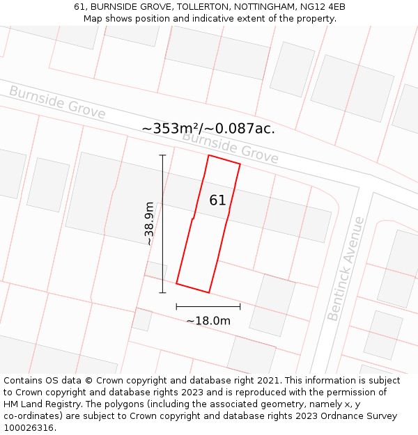 61, BURNSIDE GROVE, TOLLERTON, NOTTINGHAM, NG12 4EB: Plot and title map