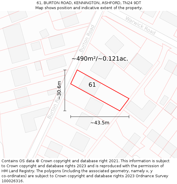 61, BURTON ROAD, KENNINGTON, ASHFORD, TN24 9DT: Plot and title map