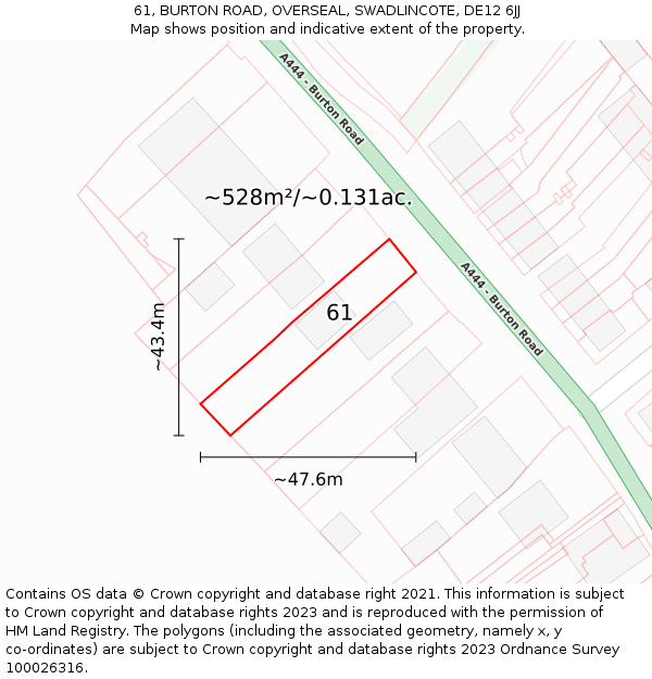 61, BURTON ROAD, OVERSEAL, SWADLINCOTE, DE12 6JJ: Plot and title map