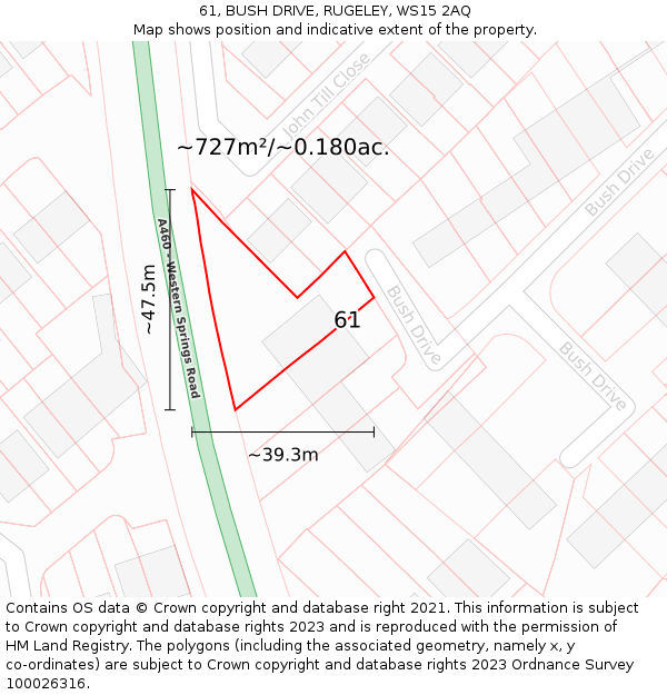 61, BUSH DRIVE, RUGELEY, WS15 2AQ: Plot and title map