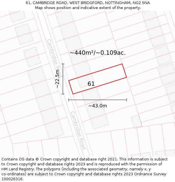 61, CAMBRIDGE ROAD, WEST BRIDGFORD, NOTTINGHAM, NG2 5NA: Plot and title map