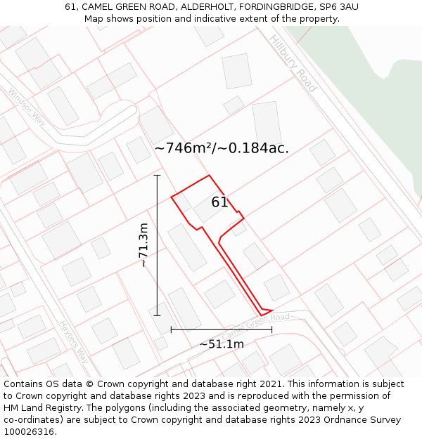 61, CAMEL GREEN ROAD, ALDERHOLT, FORDINGBRIDGE, SP6 3AU: Plot and title map