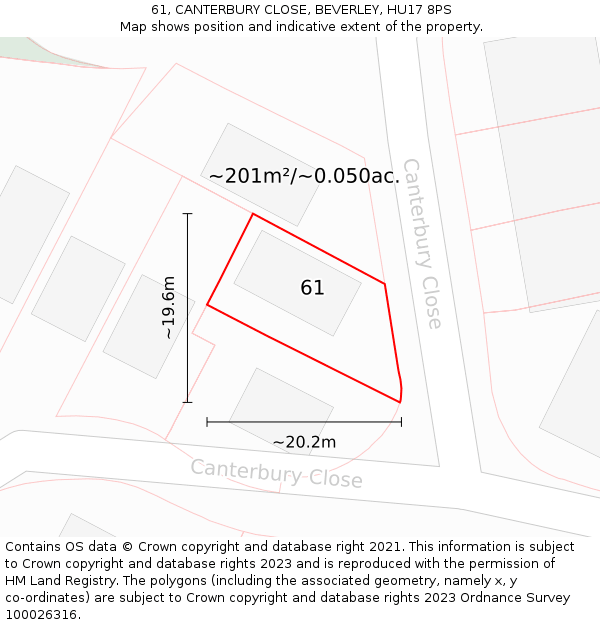 61, CANTERBURY CLOSE, BEVERLEY, HU17 8PS: Plot and title map