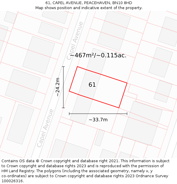 61, CAPEL AVENUE, PEACEHAVEN, BN10 8HD: Plot and title map