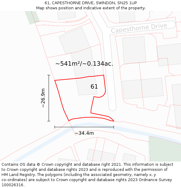 61, CAPESTHORNE DRIVE, SWINDON, SN25 1UP: Plot and title map